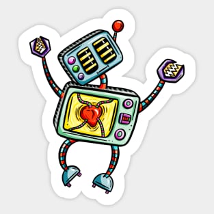 Jumping Cartoon Robot Sticker